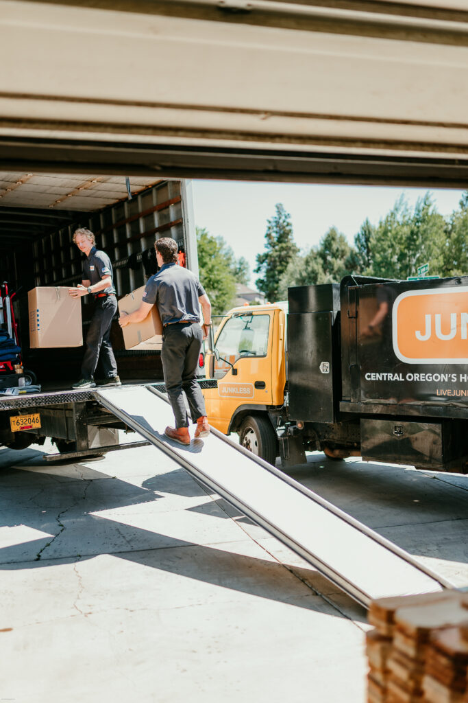 Live Junkless team loading a moving truck in Tumalo, Oregon